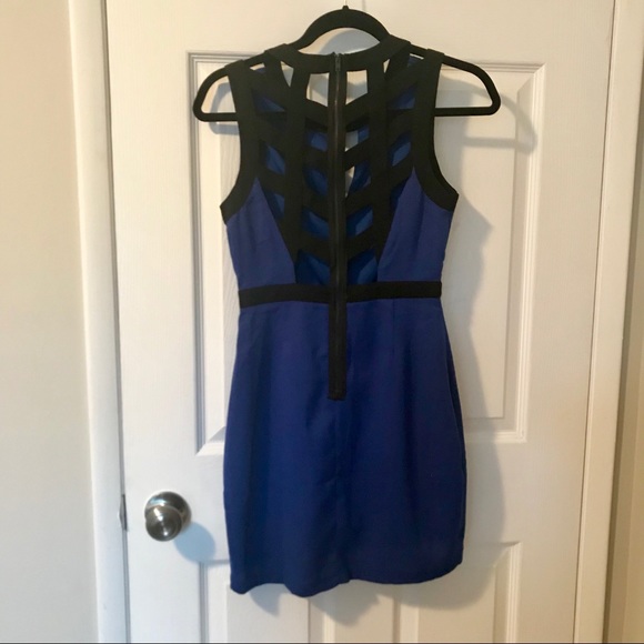 Royal Blue and Black Mini Dress - Picture 2 of 4